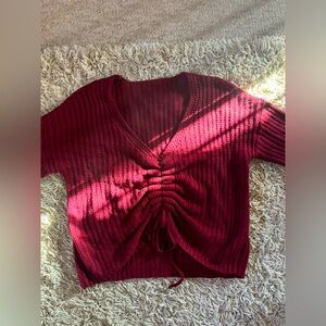 Cozy Burgundy Sweater Size Small/Medium with Cinched Tie